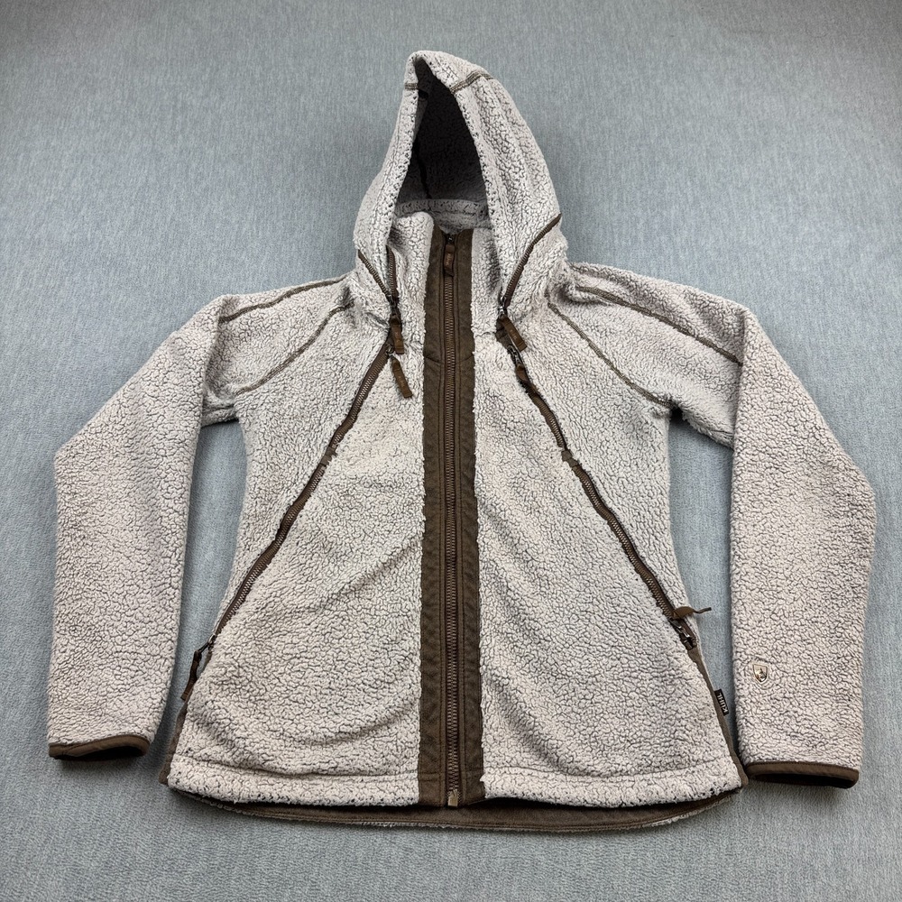 Kuhl Jacket Womens Small Brown Full Zip Flight Sherpa Fleece Hooded Outdoors